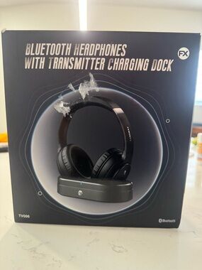 Bluetooth Headphones with Transmitter Charging Dock - Black
